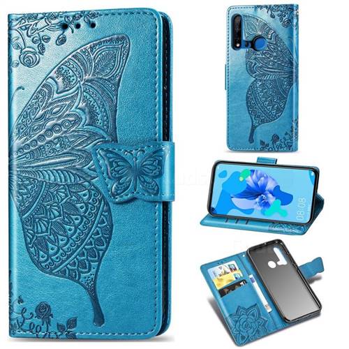 Embossing Mandala Flower Butterfly Leather Wallet Case for Huawei nova 5i - Blue