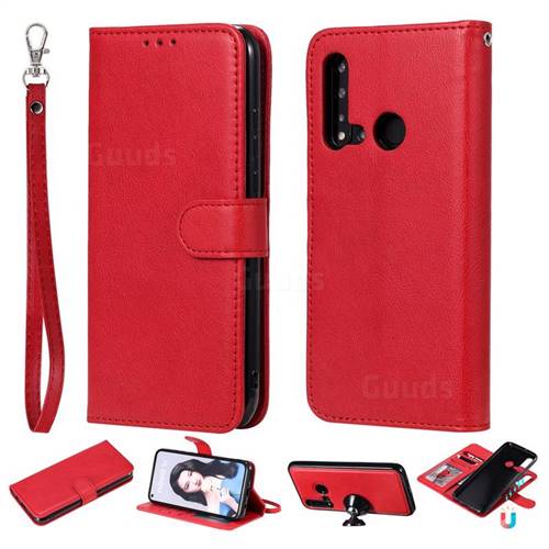 Retro Greek Detachable Magnetic PU Leather Wallet Phone Case for Huawei nova 5i - Red