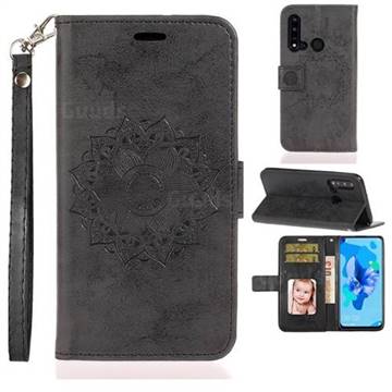 Embossing Retro Matte Mandala Flower Leather Wallet Case for Huawei nova 5i - Black