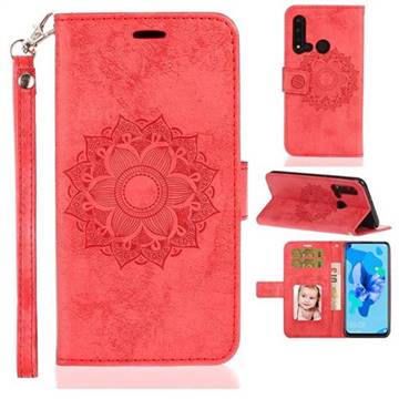 Embossing Retro Matte Mandala Flower Leather Wallet Case for Huawei nova 5i - Red