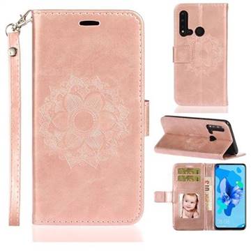 Embossing Retro Matte Mandala Flower Leather Wallet Case for Huawei nova 5i - Rose Gold