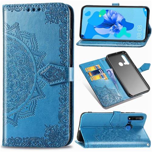 Embossing Imprint Mandala Flower Leather Wallet Case for Huawei nova 5i - Blue
