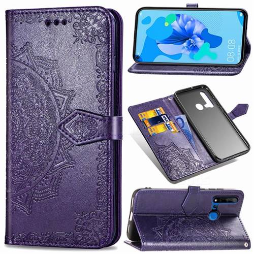 Embossing Imprint Mandala Flower Leather Wallet Case for Huawei nova 5i - Purple