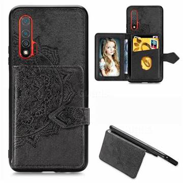 Mandala Flower Cloth Multifunction Stand Card Leather Phone Case for Huawei nova 6 - Black