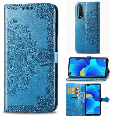 Embossing Imprint Mandala Flower Leather Wallet Case for Huawei nova 6 - Blue