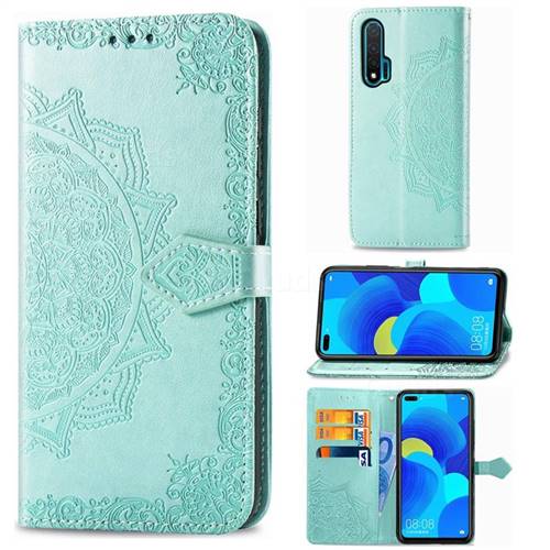 Embossing Imprint Mandala Flower Leather Wallet Case for Huawei nova 6 - Green