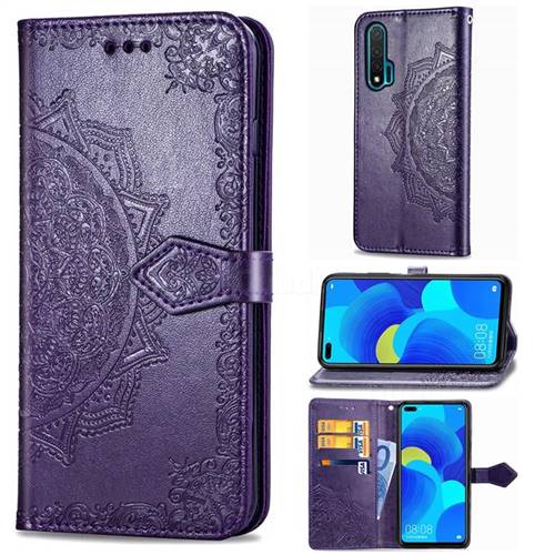 Embossing Imprint Mandala Flower Leather Wallet Case for Huawei nova 6 - Purple