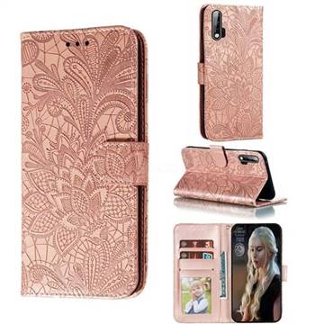 Intricate Embossing Lace Jasmine Flower Leather Wallet Case for Huawei nova 6 - Rose Gold