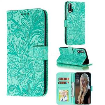 Intricate Embossing Lace Jasmine Flower Leather Wallet Case for Huawei nova 6 - Green