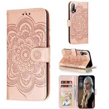 Intricate Embossing Datura Solar Leather Wallet Case for Huawei nova 6 - Rose Gold