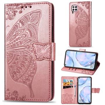 Embossing Mandala Flower Butterfly Leather Wallet Case for Huawei nova 6 - Rose Gold