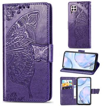 Embossing Mandala Flower Butterfly Leather Wallet Case for Huawei nova 6 - Dark Purple