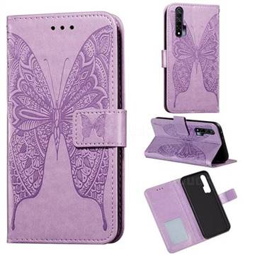 Intricate Embossing Vivid Butterfly Leather Wallet Case for Huawei nova 6 - Purple