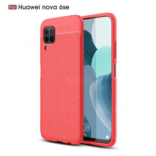 Luxury Auto Focus Litchi Texture Silicone TPU Back Cover for Huawei nova 6 SE - Red