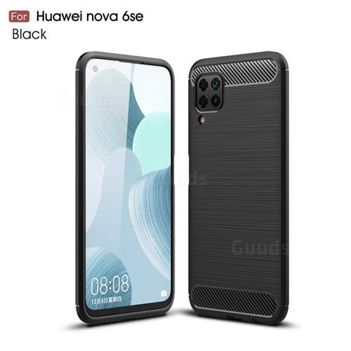 Luxury Carbon Fiber Brushed Wire Drawing Silicone TPU Back Cover for Huawei nova 6 SE - Black