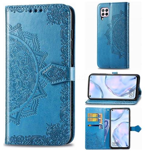 Embossing Imprint Mandala Flower Leather Wallet Case for Huawei nova 6 SE - Blue
