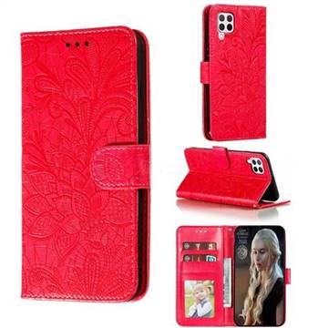 Intricate Embossing Lace Jasmine Flower Leather Wallet Case for Huawei nova 6 SE - Red