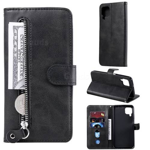 Retro Luxury Zipper Leather Phone Wallet Case for Huawei nova 6 SE - Black