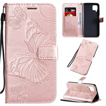Embossing 3D Butterfly Leather Wallet Case for Huawei nova 6 SE - Rose Gold