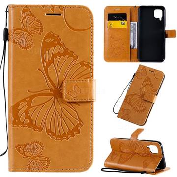 Embossing 3D Butterfly Leather Wallet Case for Huawei nova 6 SE - Yellow