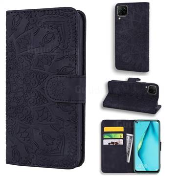 Retro Embossing Mandala Flower Leather Wallet Case for Huawei nova 6 SE - Black