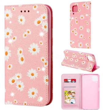 Ultra Slim Daisy Sparkle Glitter Powder Magnetic Leather Wallet Case for Huawei nova 6 SE - Pink
