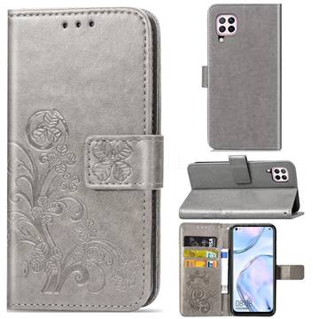 Embossing Imprint Four-Leaf Clover Leather Wallet Case for Huawei nova 6 SE - Grey