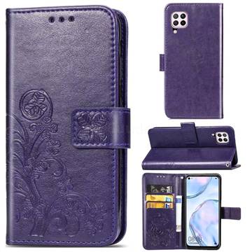 Embossing Imprint Four-Leaf Clover Leather Wallet Case for Huawei nova 6 SE - Purple