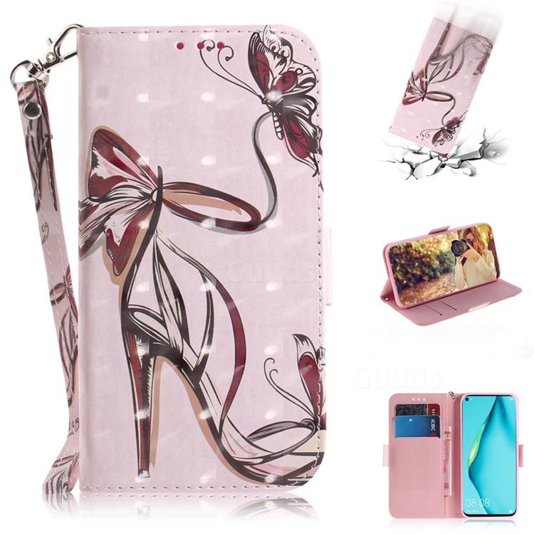Butterfly High Heels 3D Painted Leather Wallet Phone Case for Huawei nova 6 SE