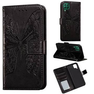 Intricate Embossing Vivid Butterfly Leather Wallet Case for Huawei nova 6 SE - Black