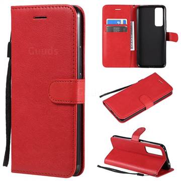 Retro Greek Classic Smooth PU Leather Wallet Phone Case for Huawei nova 7 5G - Red