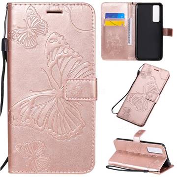 Embossing 3D Butterfly Leather Wallet Case for Huawei nova 7 5G - Rose Gold