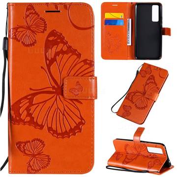 Embossing 3D Butterfly Leather Wallet Case for Huawei nova 7 5G - Orange