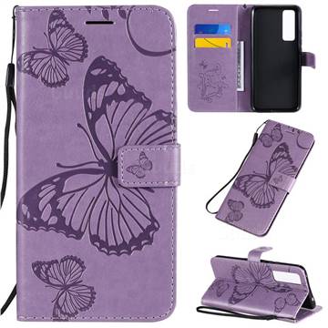 Embossing 3D Butterfly Leather Wallet Case for Huawei nova 7 5G - Purple