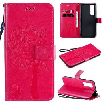 Embossing Butterfly Tree Leather Wallet Case for Huawei nova 7 5G - Rose
