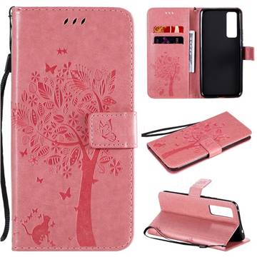 Embossing Butterfly Tree Leather Wallet Case for Huawei nova 7 5G - Pink