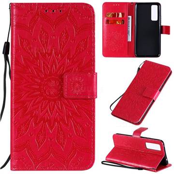 Embossing Sunflower Leather Wallet Case for Huawei nova 7 5G - Red