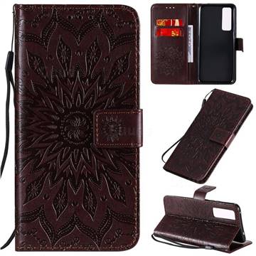 Embossing Sunflower Leather Wallet Case for Huawei nova 7 5G - Brown
