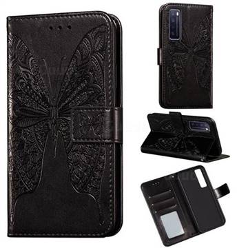 Intricate Embossing Vivid Butterfly Leather Wallet Case for Huawei nova 7 5G - Black