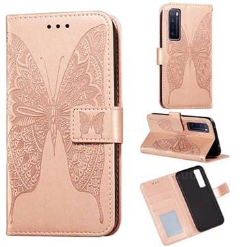 Intricate Embossing Vivid Butterfly Leather Wallet Case for Huawei nova 7 5G - Rose Gold