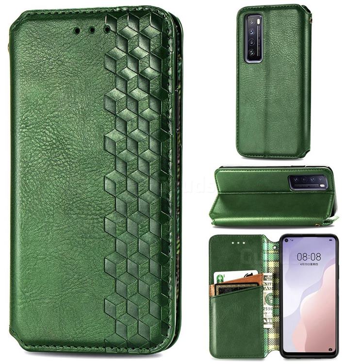 Ultra Slim Fashion Business Card Magnetic Automatic Suction Leather Flip Cover for Huawei nova 7 5G - Green
