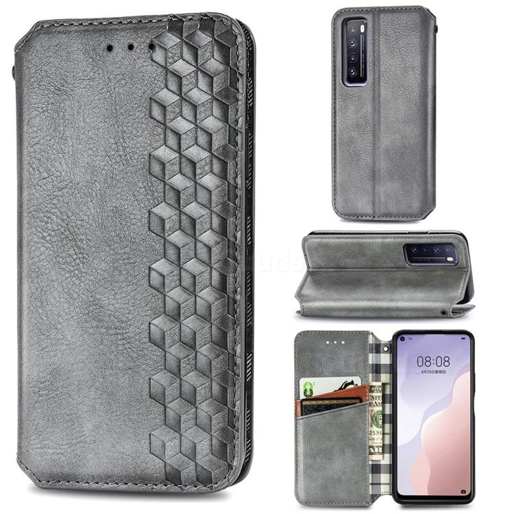 Ultra Slim Fashion Business Card Magnetic Automatic Suction Leather Flip Cover for Huawei nova 7 5G - Grey