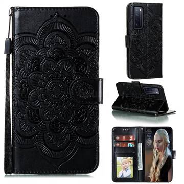 Intricate Embossing Datura Solar Leather Wallet Case for Huawei nova 7 5G - Black