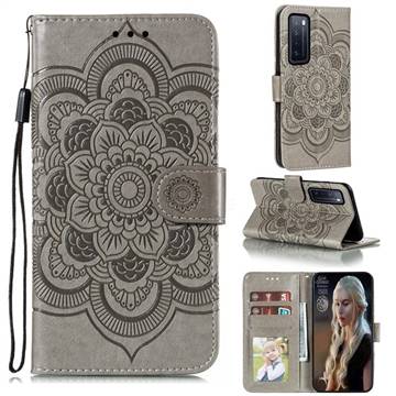 Intricate Embossing Datura Solar Leather Wallet Case for Huawei nova 7 5G - Gray
