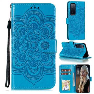 Intricate Embossing Datura Solar Leather Wallet Case for Huawei nova 7 5G - Blue