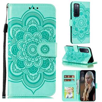 Intricate Embossing Datura Solar Leather Wallet Case for Huawei nova 7 5G - Green