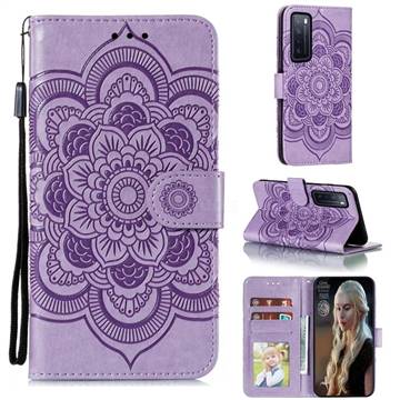 Intricate Embossing Datura Solar Leather Wallet Case for Huawei nova 7 5G - Purple