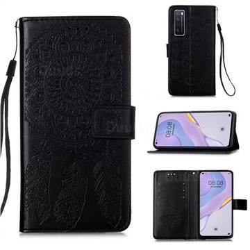Embossing Dream Catcher Mandala Flower Leather Wallet Case for Huawei nova 7 5G - Black