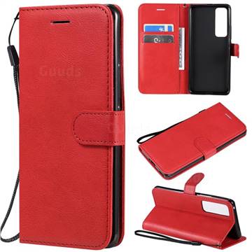 Retro Greek Classic Smooth PU Leather Wallet Phone Case for Huawei nova 7 Pro 5G - Red