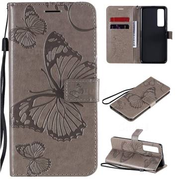 Embossing 3D Butterfly Leather Wallet Case for Huawei nova 7 Pro 5G - Gray